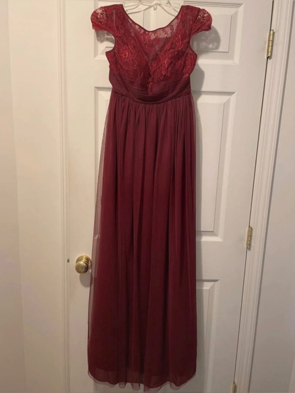 Elegant Lace & Chiffon Special Occasion Ankle Length Dress Deep Wine Burgundy